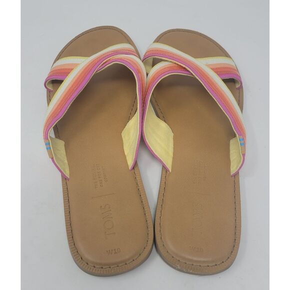Women's Toms Viv Persimmon Multi Canvas Translucent Stripe Slide Slip On Sandal - Picture 2 of 6